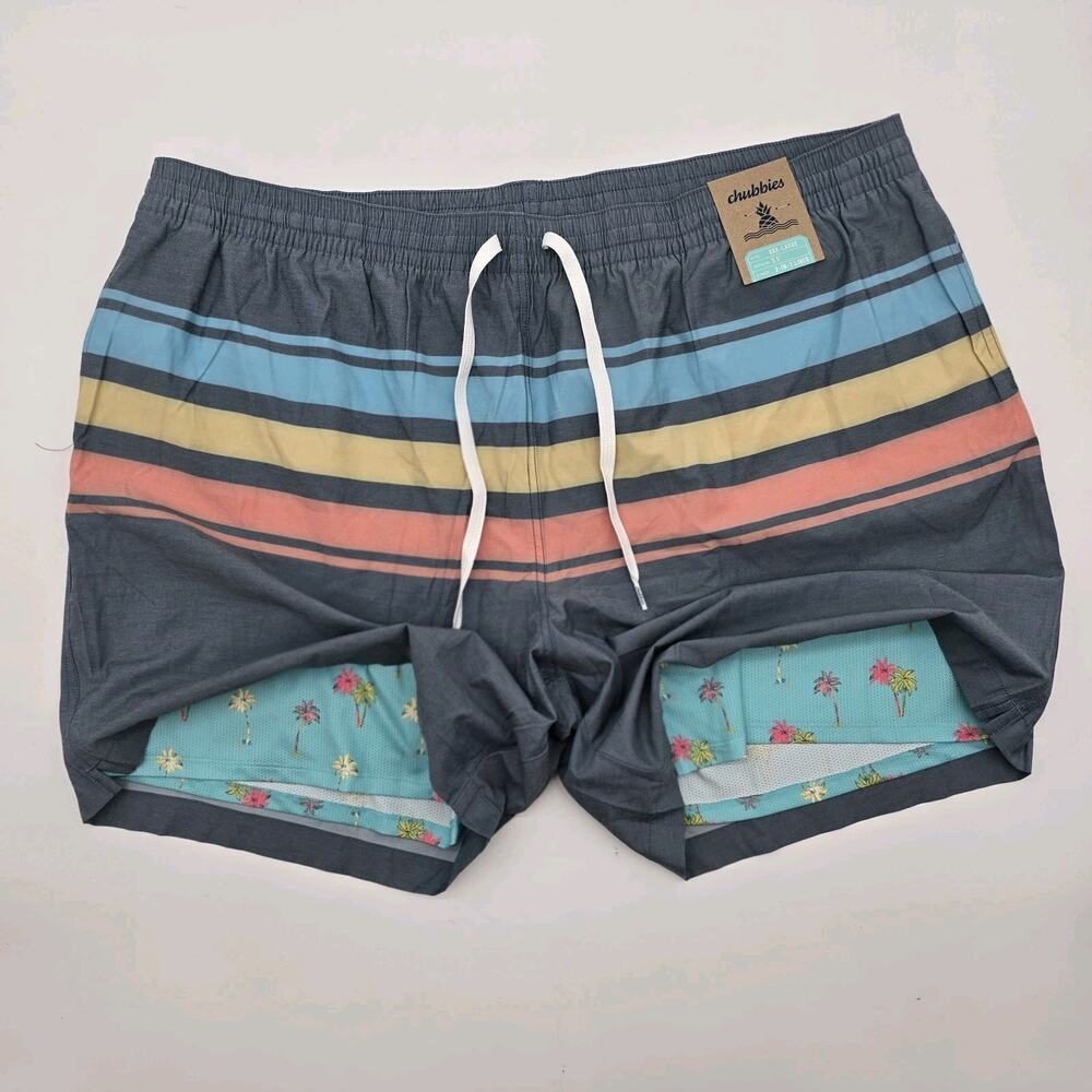 Chubbies Swim Trunks Mens XXXL 5.5 Inch Gray Stripe Retro Shorts Boxer Liner